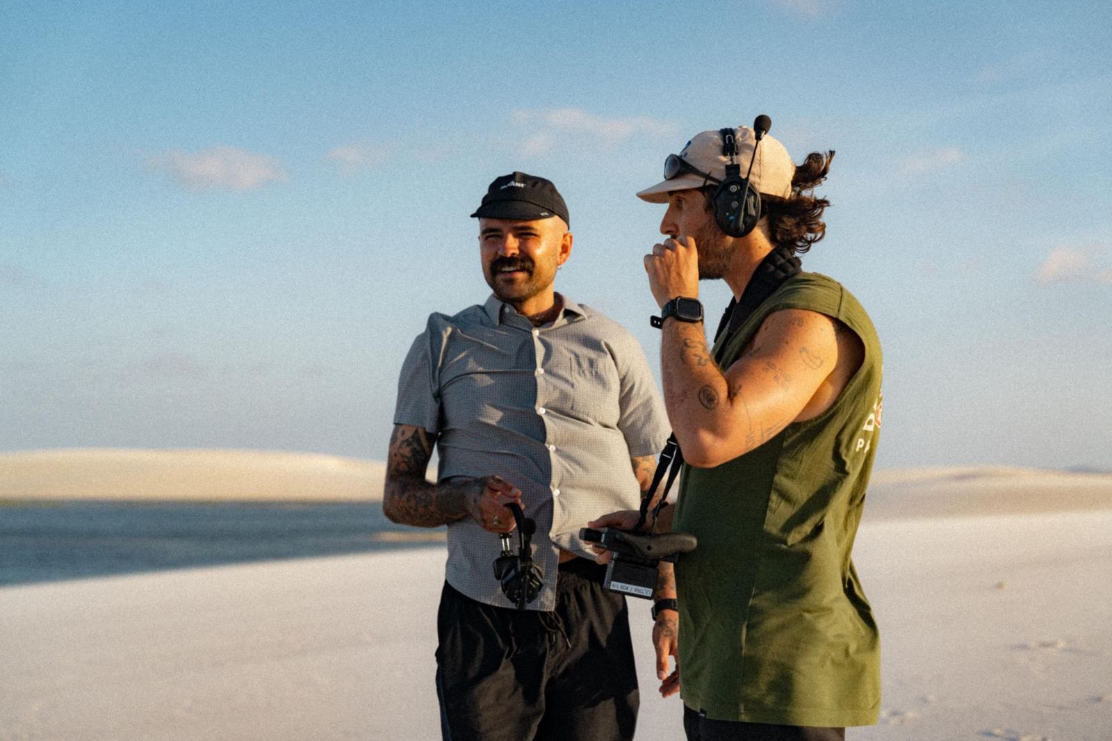 Ricardo on set with a colleague in the dunes